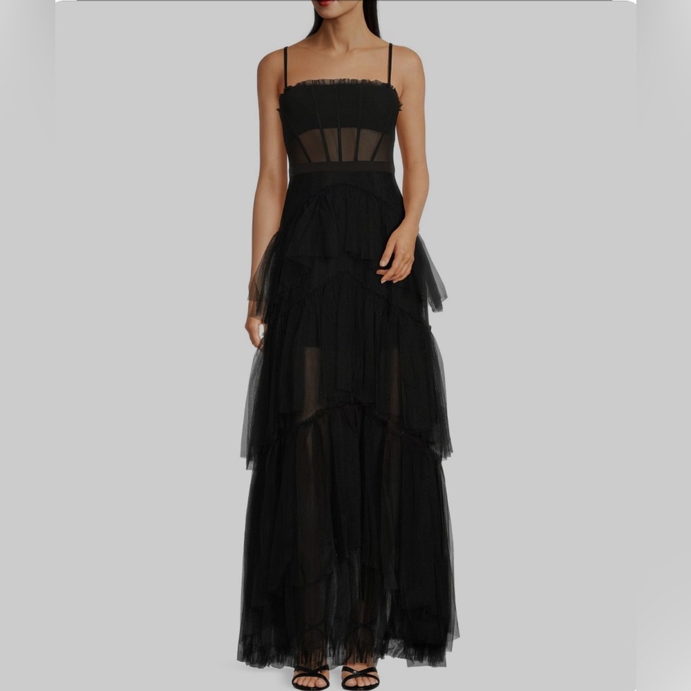 Black Sleeveless Corset Chiffon Layer Gown